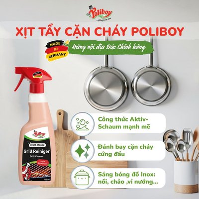 Tẩy Cặn Cháy Đáy Chảo, Đáy Nồi POLIBOY Loại Bỏ Cặn Cháy, Không Làm Hại Chảo, Vệ Sinh Lò Nướng, Vỉ Nướng, Nồi Chiên 500ml