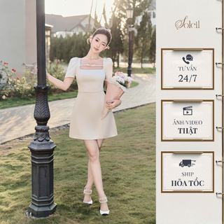  Đầm Nữ Ngắn Dáng A Cổ Vuông SOLEIL Thiết Kế Hở Lưng Phối Nơ Đen Tiểu Thư - RACHEL DRESS VD35 
