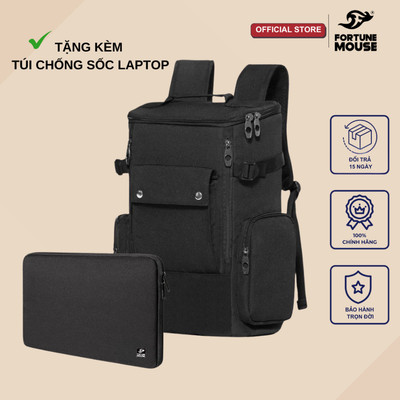 COMBO: Balo laptop dạng hộp đựng laptop 16inch Fortune Mouse B184+ Túi chống sốc laptop