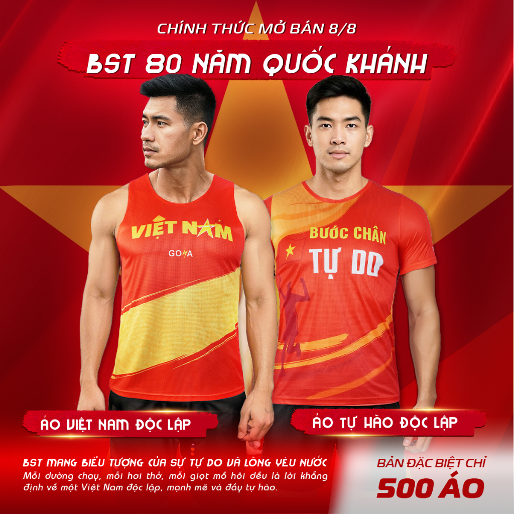 Áo Thể Thao Chạy Bộ GOYA Việt Nam Độc Lập Và Tự Hào Dân Tộc Kỷ Niệm 80 Năm Ngày Quốc Khánh - Siêu nh
