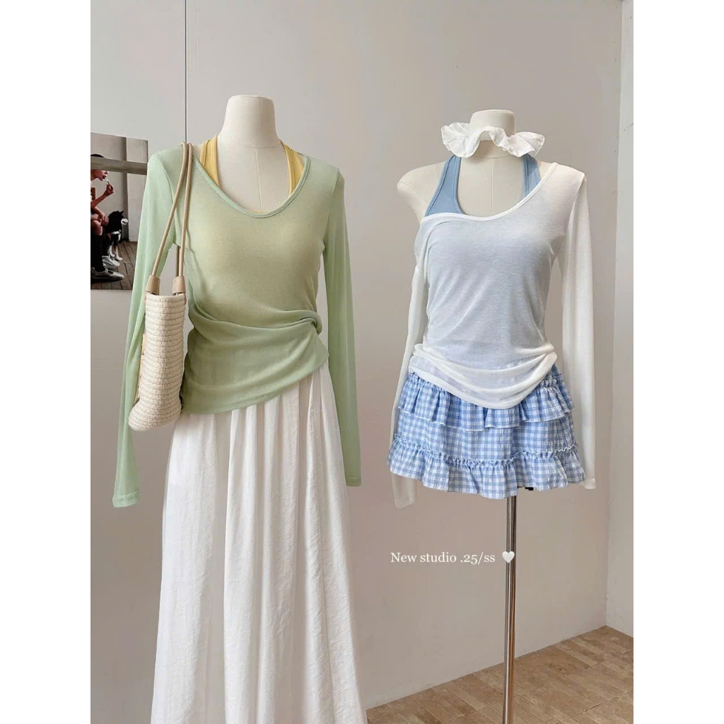 [SET 2 MÓN] Set Áo Thun Giấy Đi Biển Kèm Áo Yếm Choàng Cổ Phong Cách Hàn Quốc Phù Hợp Mùa Hè Giveme.clothing_saigon | BigBuy360 - bigbuy360.vn