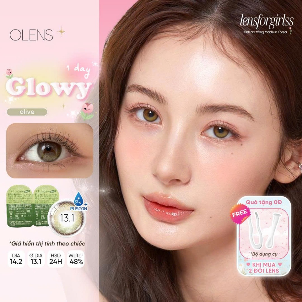 (OLENS) Lens 1 ngày | Kính áp tròng hiệu ứng phủ bóng GLOWY OLIVE chính hãng KOREA | LENSFORGIRLSS | BigBuy360 - bigbuy360.vn