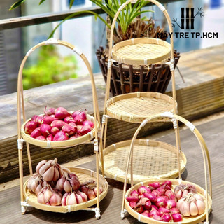  Mẹt tre 3 tầng gồm 3 mẹt tre và kệ dùng đựng thức ăn trái cây bánh kẹo để bàn đựng trái cây 