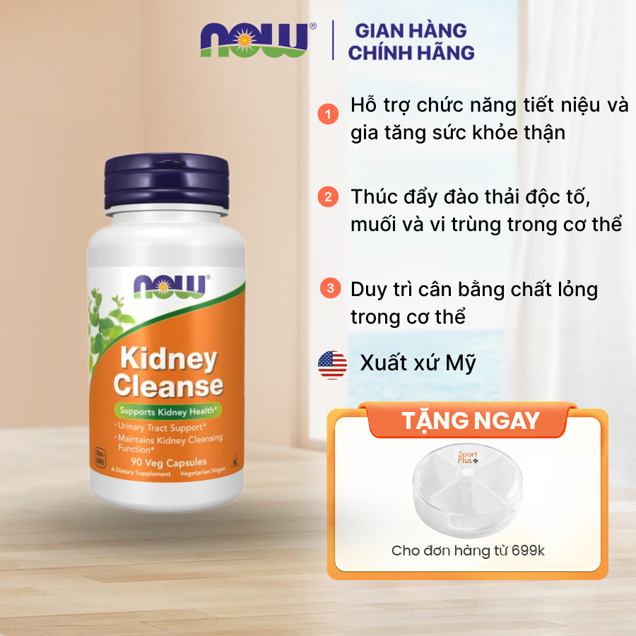 Viên uống thải độc thận Now Kidney Cleanse (90 viên) hỗ trợ giảm sỏi thận, suy thận, viêm tiết niệu