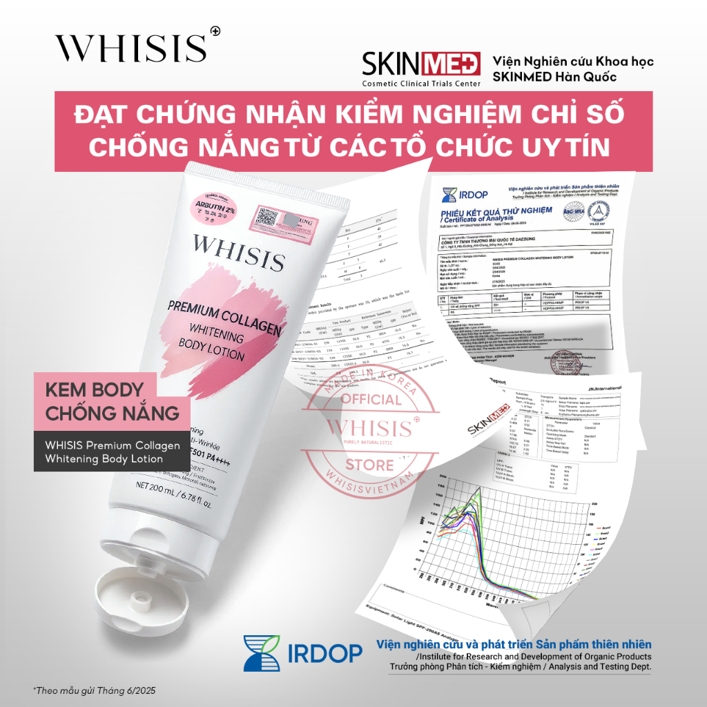 Kem Body Dưỡng Trắng Da Chống Nắng Nâng Tone Tức Thì WHISIS Premium Collagen Whitening Body Lotion 200ml SPF50+ PA++++