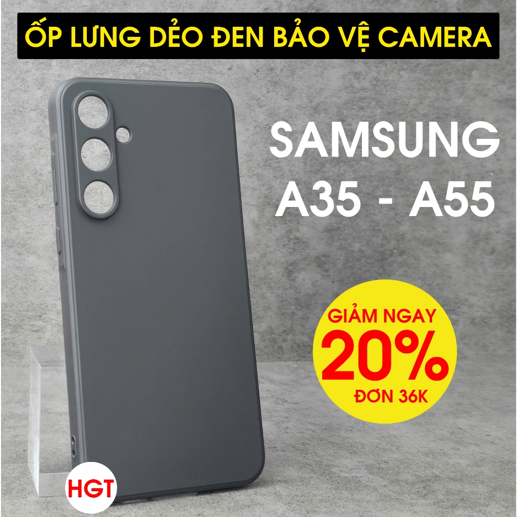 Ốp lưng Samsung A35 - A55 TPU Dẻo đen và kính cường lực