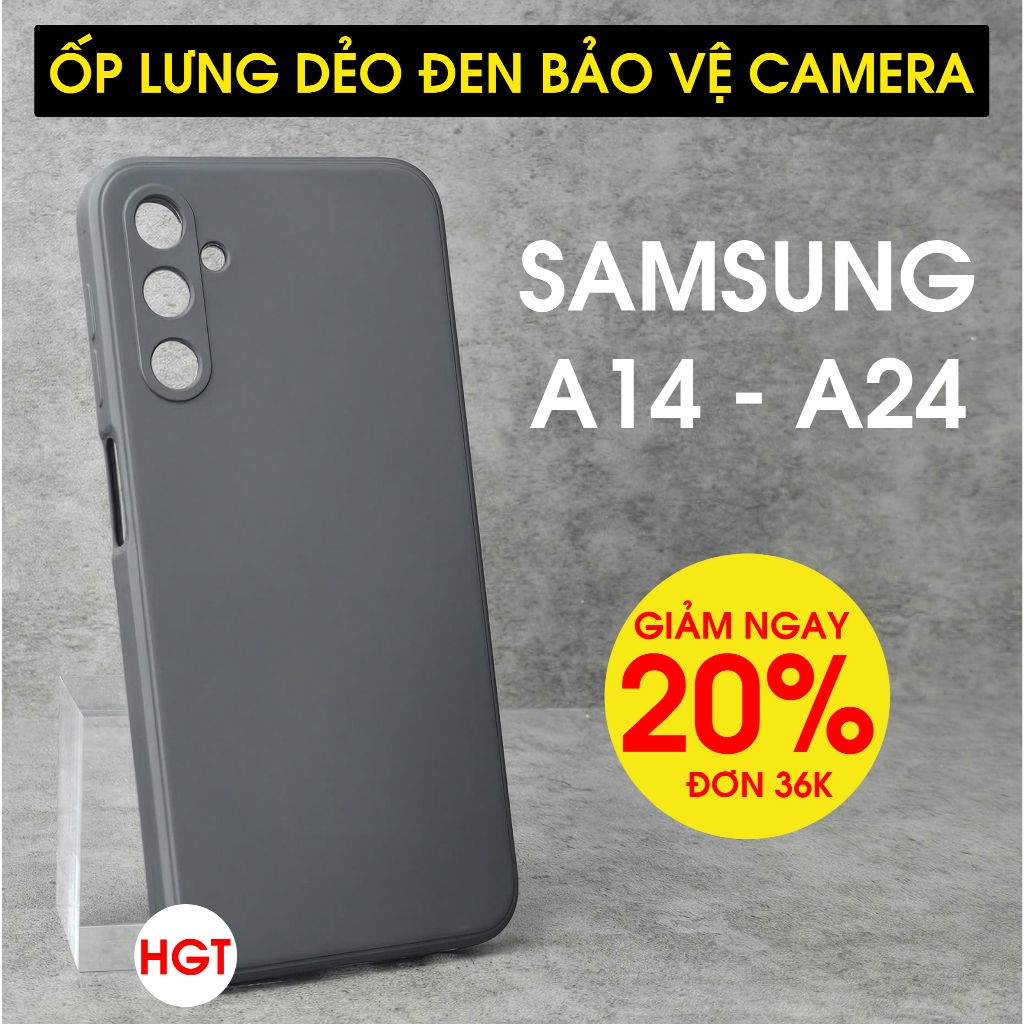 Ốp lưng Samsung A14 - A24 Dẻo đen và kính cường lực