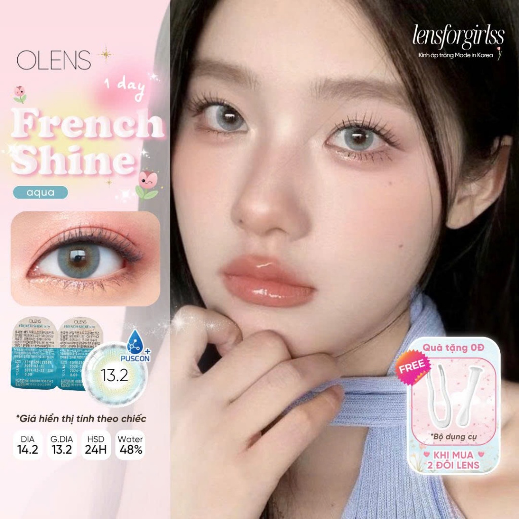 (OLENS) Lens 1 ngày | Kính áp tròng sz GIÃN TRÒNG - FRENCH SHINE AQUA chính hãng KOREA | LENSFORGIRL