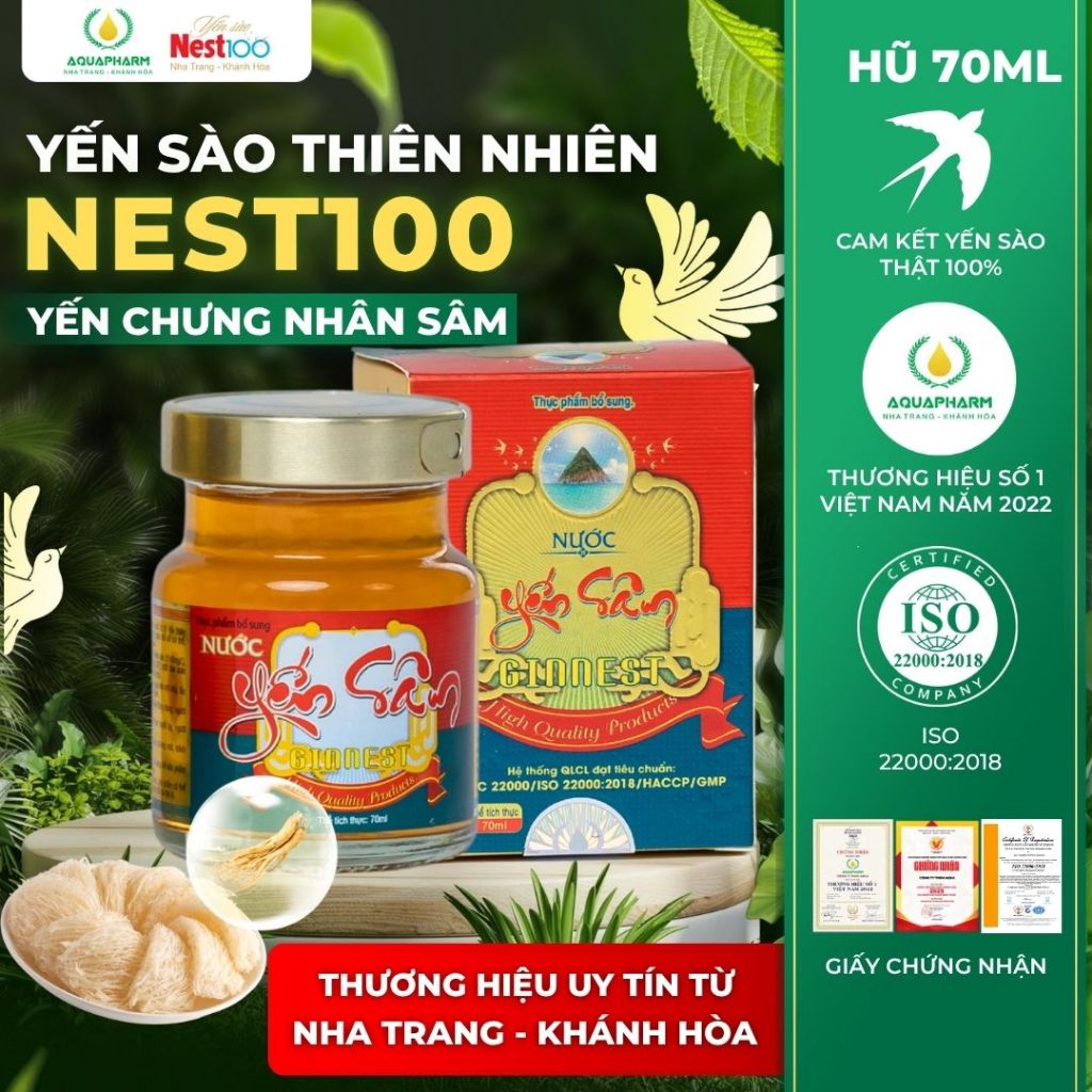 [Hộp 1 lọ 70ml] Yến Chưng Nhân Sâm Nest100 - Phù Hợp Cho Người Suy Nhược Cơ Thể, Sau Phẫu Thuật