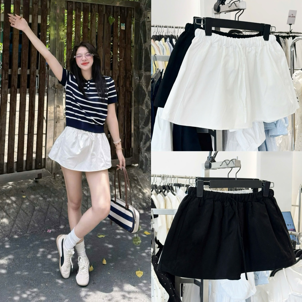 (ẢNH OLDSCHOOL) Chân váy quần kaki dáng ngắn chữ A rút dây dáng xoè CV118 | BigBuy360 - bigbuy360.vn
