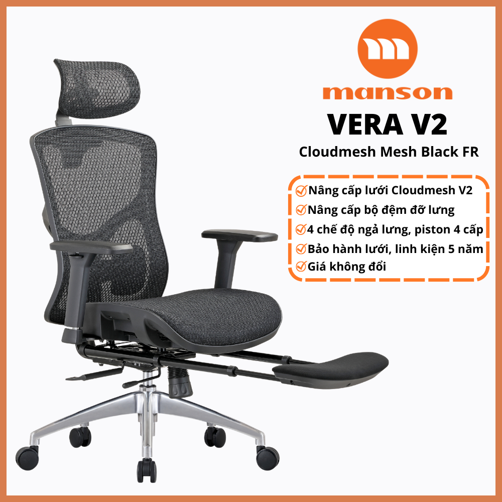 [Hoả tốc 30 phút] Ghế Công Thái Học Manson Vera Update Tựa Đầu 6D Lưới Cloud Mesh V2 Đen/Xám | BigBuy360 - bigbuy360.vn