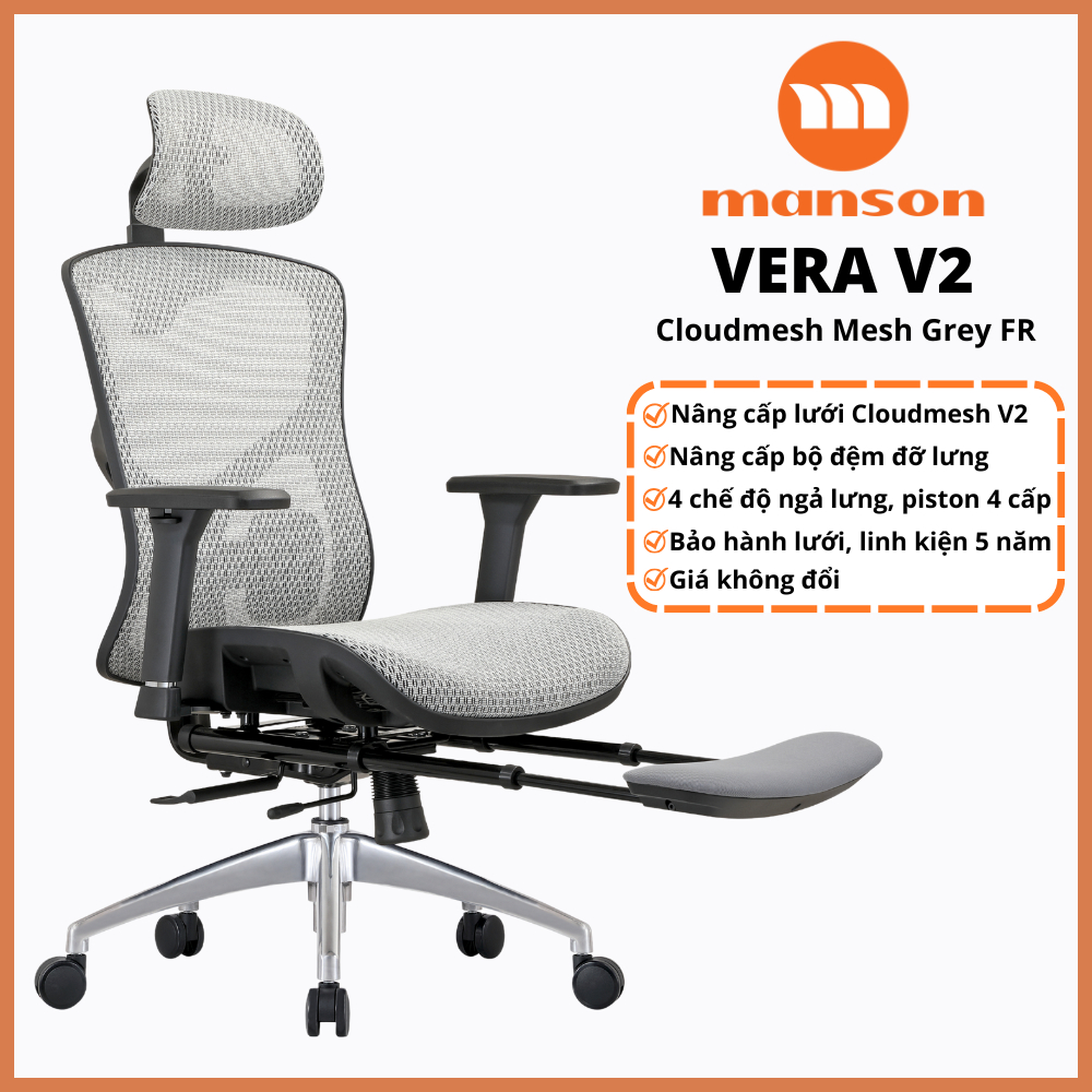 [Hoả tốc 30 phút] Ghế Công Thái Học Manson Vera Update Tựa Đầu 6D Lưới Cloud Mesh V2 Đen/Xám | BigBuy360 - bigbuy360.vn