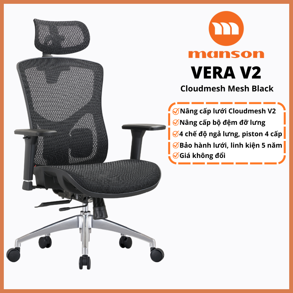 [Hoả tốc 30 phút] Ghế Công Thái Học Manson Vera Update Tựa Đầu 6D Lưới Cloud Mesh V2 Đen/Xám | BigBuy360 - bigbuy360.vn