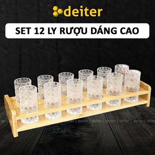   Set 12  Ly Uống Rượu Thủy Tinh Shot Đẹp DEITER Không Đế Cầm Dáng Cao 20ml Trang Trí DT250800301 