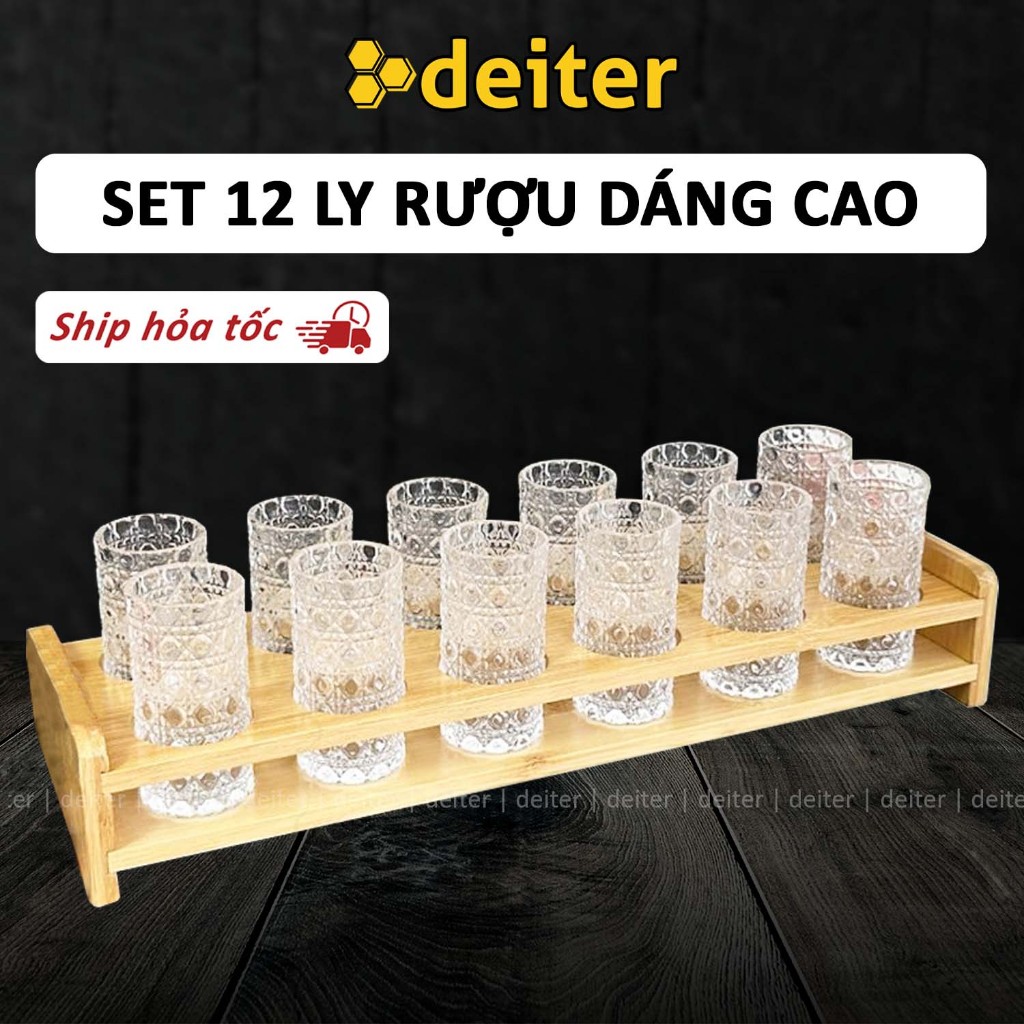 [Set 12] Ly Uống Rượu Thủy Tinh Shot DEITER Không Đế Cầm Dáng Cao 20ml Ship Hỏa Tốc DT250800301