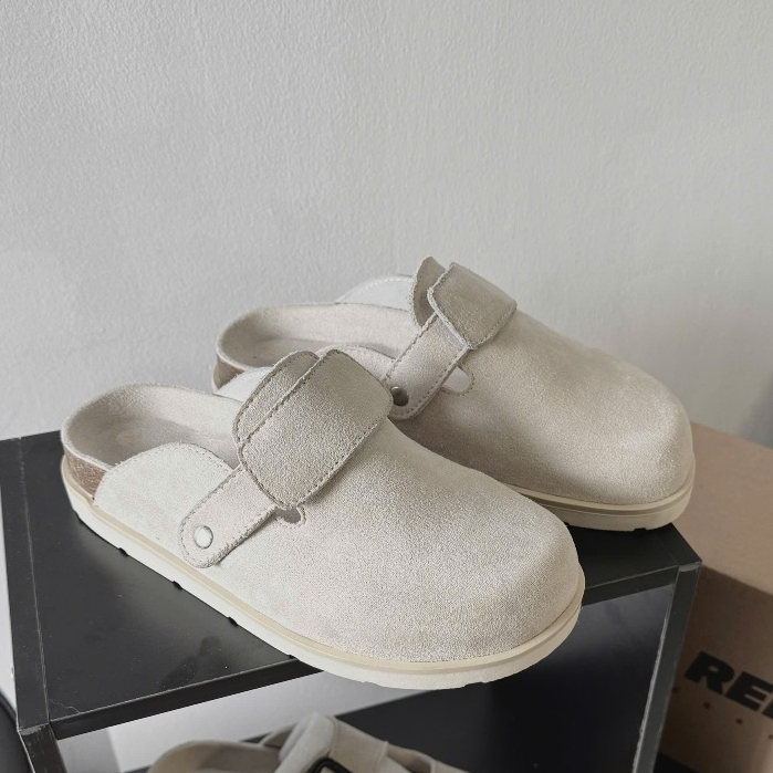  RENCHO PREMIUM Dép Nam Nữ da bít mũi BOSTON DUAL LÓT DA BÒ NGUYÊN TẤM đế trấu định hình lòng bàn chân tăng chiều cao 