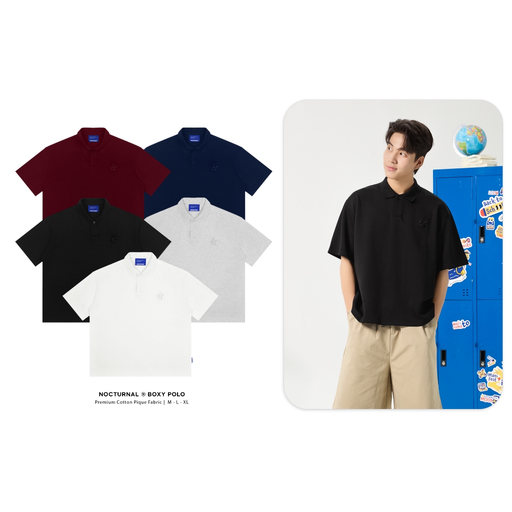 Áo Polo Form Boxy NOCTURNAL Boxy Polo Cotton Pique Nam Nữ Unisex Localbrand