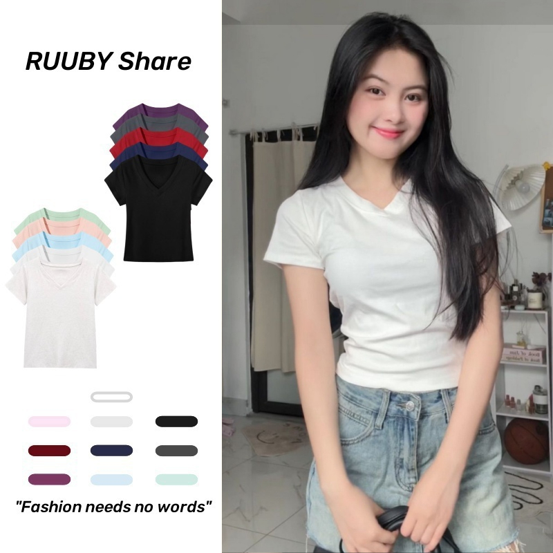 Áo baby tee chất liệu 100 cotton thoáng mát Áo Thun ôm body dễ phối đồ phong cách y2k trẻ trung