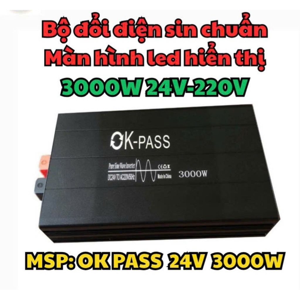 Bộ đổi điện sin chuẩn 3000W 24V sang 220V có màn hình hiển thị - OK PASS 24V 3000W