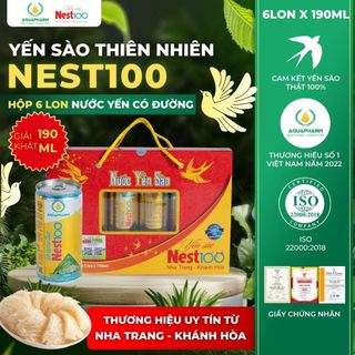 [Hộp 6 lon 190ml] Nước Yến Sào Nest100 - Có Đường - Giải Khát An Toàn, Tăng Đề Kháng Và Miễn Dịch
