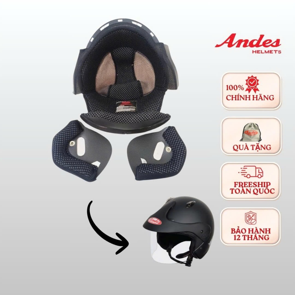 Lót thay cho mũ bảo hiểm 3/4 Andes 306 -3s306E
