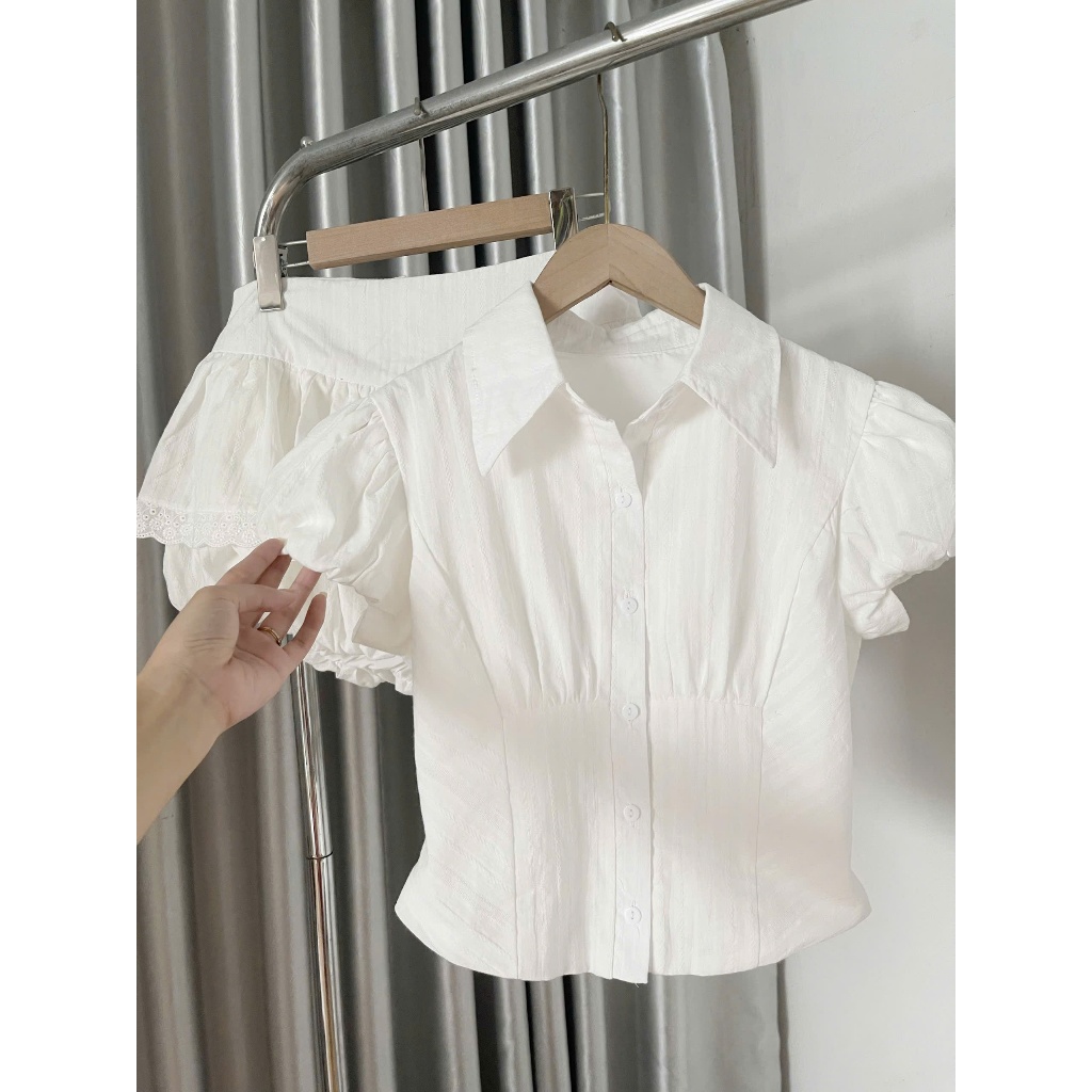 Set áo sơ mi tay bồng + Quần bí giả váy HH106 HaLuu Store phong cách năng động trẻ trung cho nữ | BigBuy360 - bigbuy360.vn