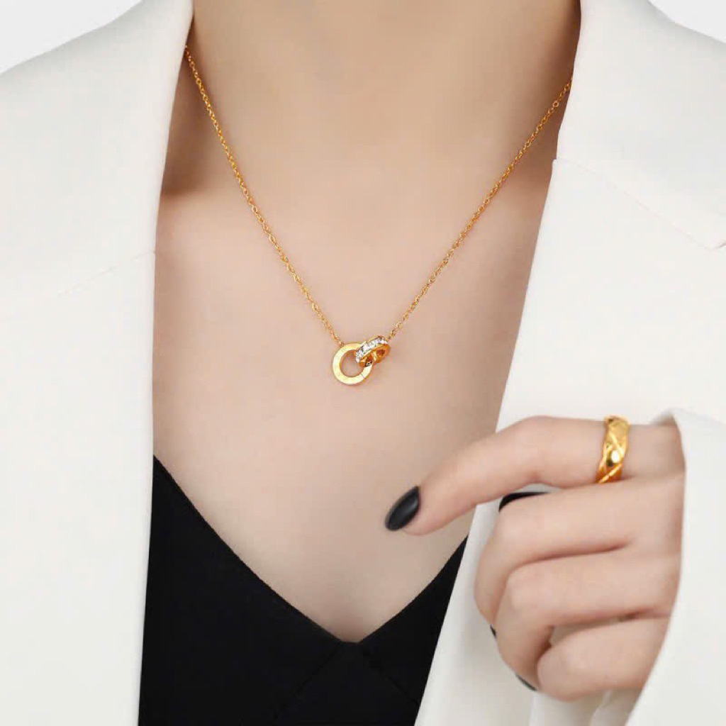 Dây chuyền 2 nhẫn lồng số la mã sang trọng