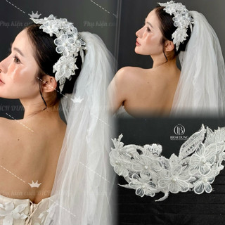 ☀️☀️ Bờm hoa ren kết hợp cùng von dành cho cô dâu ngày cưới - Phụ kiện cưới Bích Dung