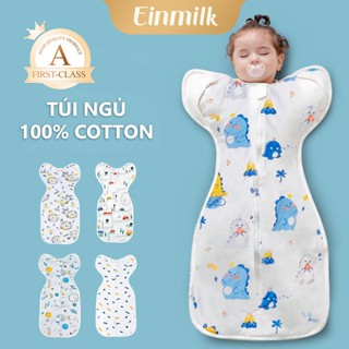 Einmilk Túi ngủ quấn, túi ngủ quấn cho trẻ sơ sinh, mở bằng cotton nguyên chất, khóa kéo hai chiều