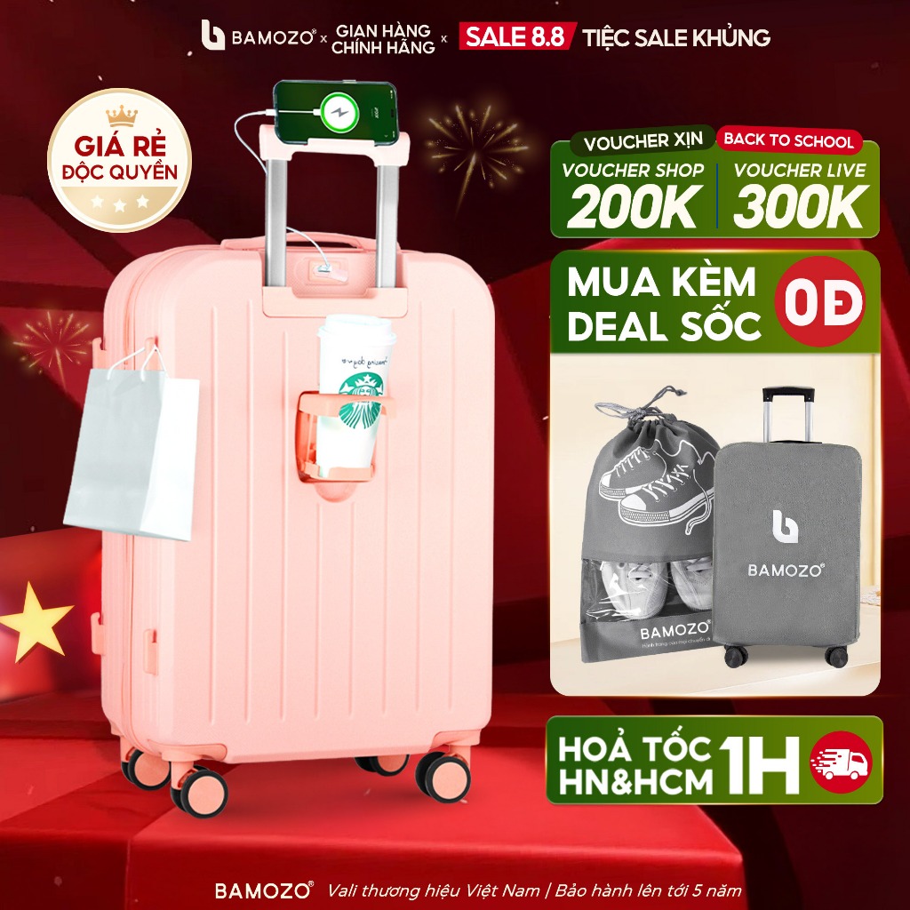 Vali Du Lịch Size 20/ Size 24 Bamozo, Vali Kéo Xách Tay Cao Cấp Bo Góc Tròn Chống Va Đập - Bảo Hành 5 Năm_8812