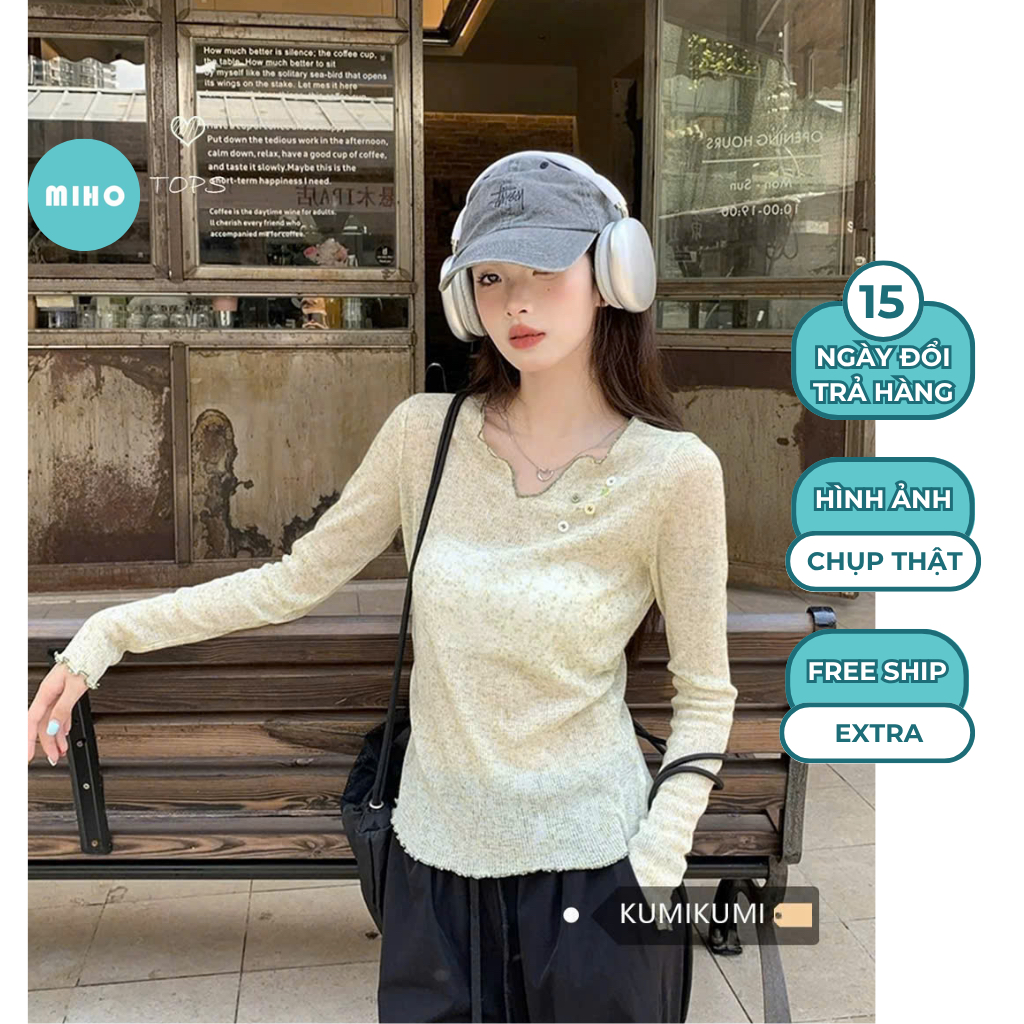 Áo Thun Dài Tay Thu Đông Chất Vải Len Dệt Cổ V, Áo Kiểu Uốn Sóng Điệu Đà Miho House | BigBuy360 - bigbuy360.vn