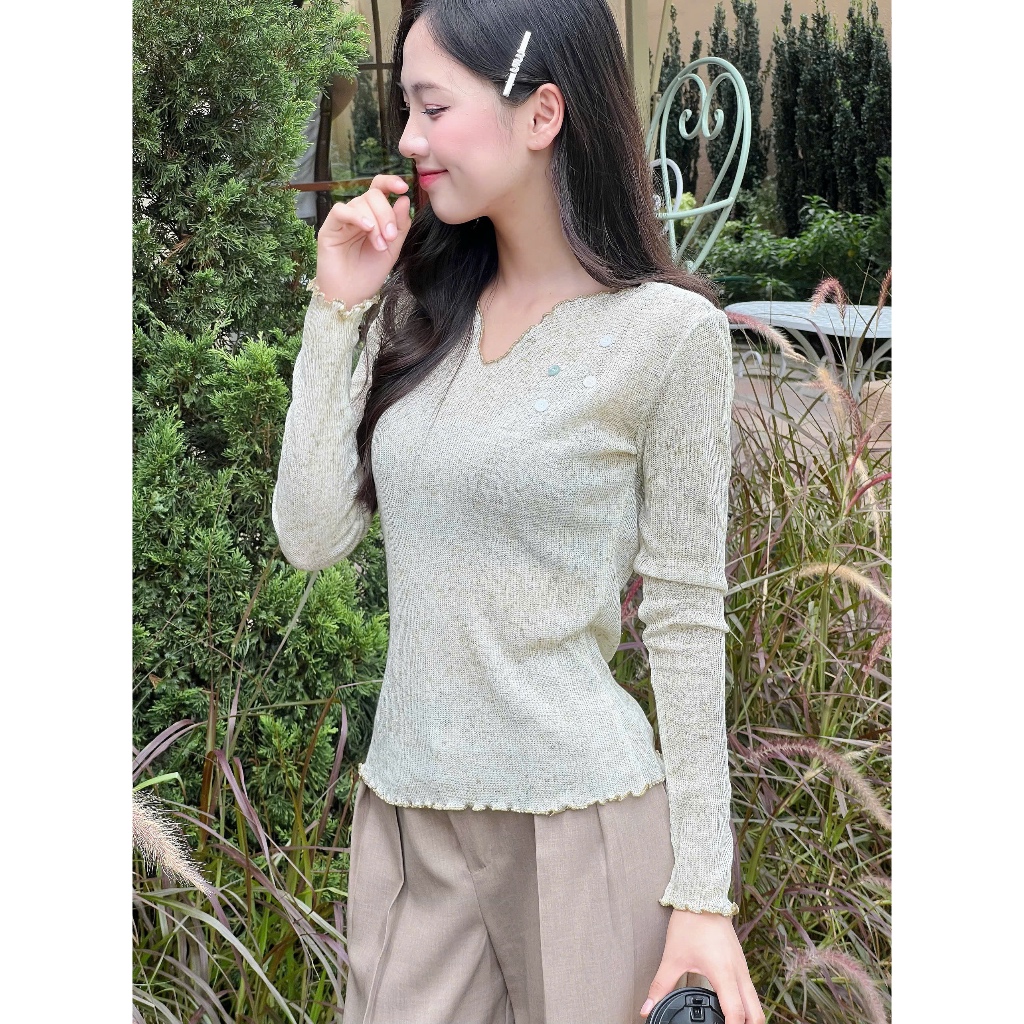 Áo Thun Dài Tay Thu Đông Chất Vải Len Dệt Cổ V, Áo Kiểu Uốn Sóng Điệu Đà Miho House | BigBuy360 - bigbuy360.vn