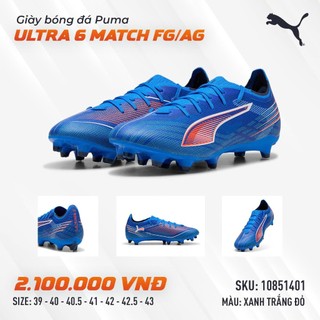 Giày Bóng Đá Sân Cỏ Tự Nhiên Puma Ultra 6 Match FG/AG - màu Xanh Trắng Đỏ