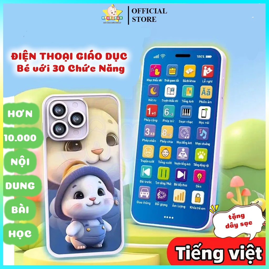 Điện Thoại Đồ Chơi Thông Minh giáo dục bé phiên bản Tiếng Việt kèm dây sạc Type C