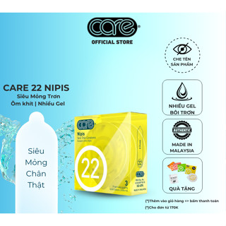  Bao cao su siêu mỏng Care 22 truyền nhiệt,nhiều gel bôi trơn cảm giác chân thật- hộp 3 bcs siêu mỏng 