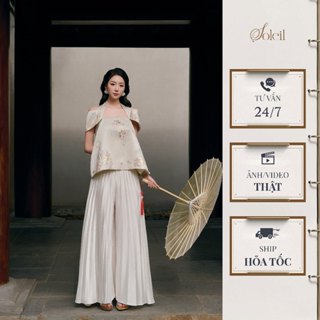 Áo Dài Yếm Nữ Gấm Thiết Kế SOLEIL Cao Cấp Họa Tiết Mùa Xuân Dập Ly Ống Loe  - Thanh Nhiên AD05