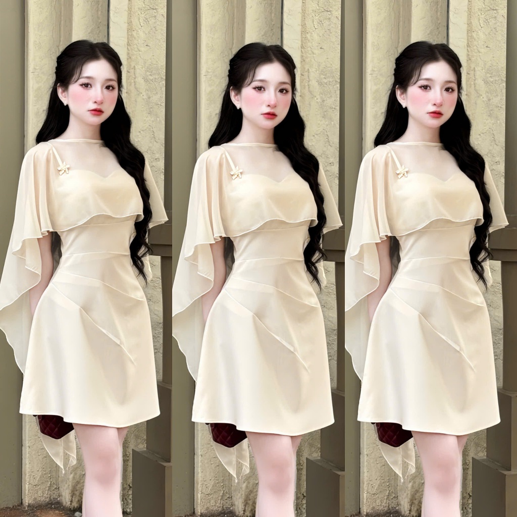 Mijustore B102 Váy dự tiệc 2 dây có đệm mút (kèm choàng tag hoa) thiết kế nhún eo tôn dáng | BigBuy360 - bigbuy360.vn