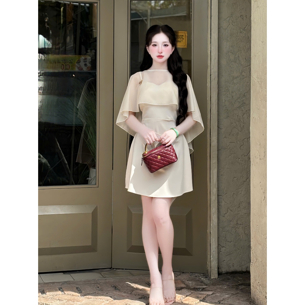 Mijustore B102 Váy dự tiệc 2 dây có đệm mút (kèm choàng tag hoa) thiết kế nhún eo tôn dáng | BigBuy360 - bigbuy360.vn