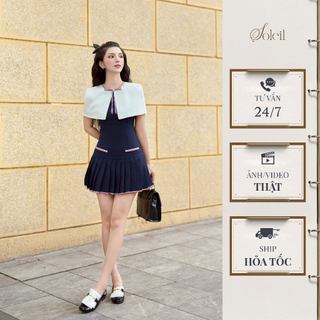 Đầm Nữ Thiết Kế Dáng Ngắn SOLEIL Xếp Ly Phối Tay Choàng Trẻ Trung Năng Động - ARA DRESS VD26