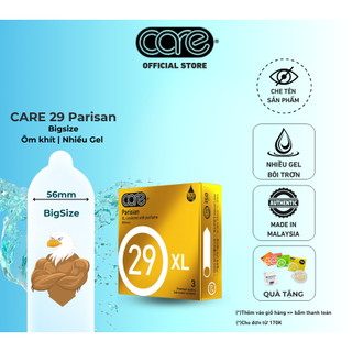  bao cao su CARE 29 - hộp 3 size to,bcs 55mm - 56mm hương nước hoa nhiều gel kéo dài thời gian 