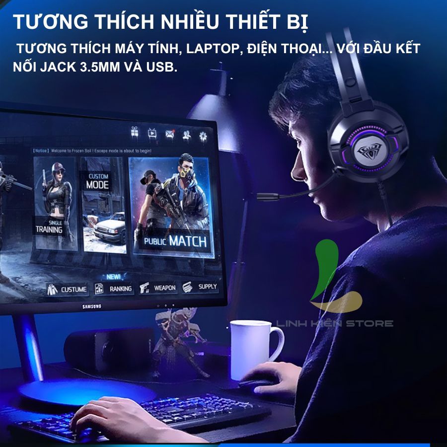 Tai Nghe Chụp Tai HOSAN AULA S602 Gaming Có Đèn Led RGB Và Mic Đàm Thoại | BigBuy360 - bigbuy360.vn