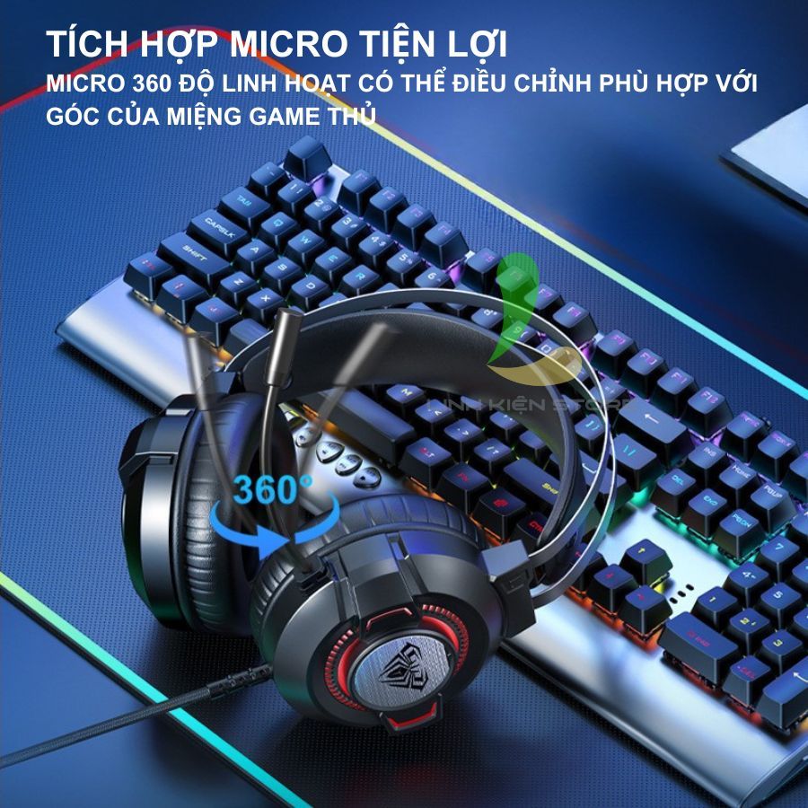 Tai Nghe Chụp Tai HOSAN AULA S602 Gaming Có Đèn Led RGB Và Mic Đàm Thoại | BigBuy360 - bigbuy360.vn