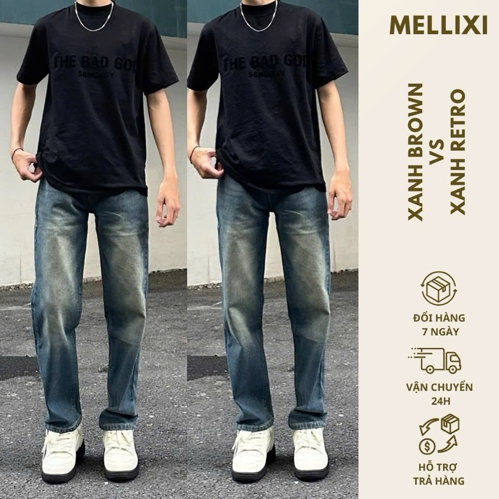  Quần jean nam ống suông rộng M01 quần bò nam đen xám dáng baggy vải demin phong cách hàn quốc MELLIXI 