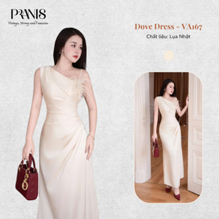  P'RANIS Váy lụa thiết kế Dove Dress lệch vai đính hoa đá sang trọng - VA167 