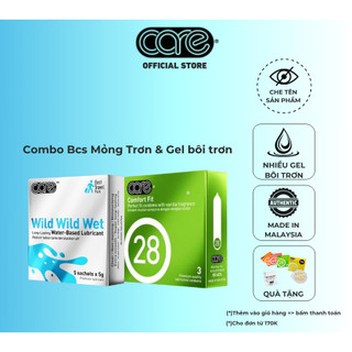  bao cao su mỏng CARE 28 hương vani hộp 3 bcs chống xuất tinh sớm và Hộp 5 Gel bôi trơn gốc nước 