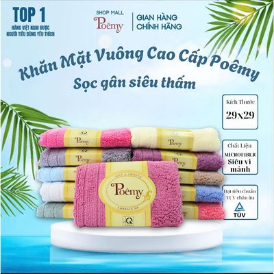 [CHÍNH HÃNG] Khăn Mặt Vuông Poêmy Sọc Gân Mềm Mịn Thấm Hút Kích Thước 29x29cm | Poêmy Official