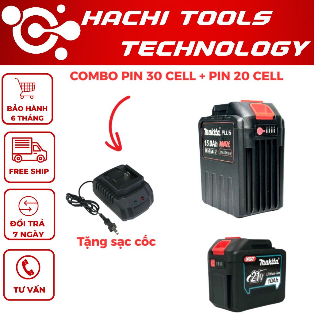 [COMBO MUA 2 PIN TẶNG SẠC] - Pin 30Cell Makita 8 Mosfet, 20Cell 3 Mosfet Có Đèn Báo Dung Lượng, Chân