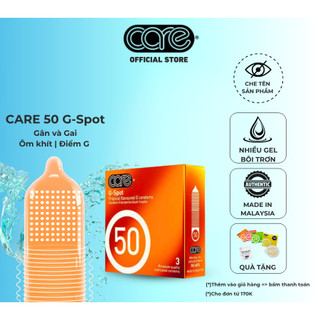  Bao cao su có gai và gân CARE 50 nhiều gel bôi trơn kéo dài thời gian bcs mỏng cao cấp- hộp 3 bcs 