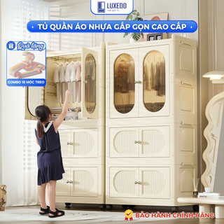   TẶNG MÓC TREO  Tủ Nhựa Đựng Quần Áo Luxedo 3,4,5 Tầng Tủ Nhựa Cánh Kính Gấp Gọn Có Bánh Xe Xoay 360 Tiện Lợi HC09 