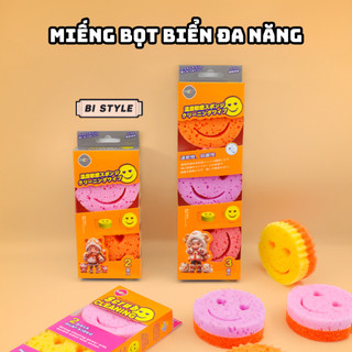 Miếng Bọt Biển Rửa Chén Bát Mặt Cười 2 Mặt Đa Năng, Miếng Rửa Chén Bát Chống Mùi, Thông Minh Emery
